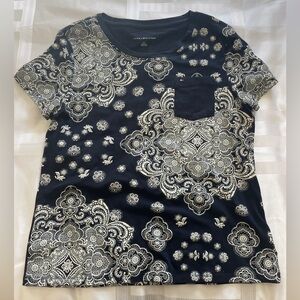 Like New, Tommy Hilfiger Blue/White Paisley Graphic Short Sleeve T-Shirt